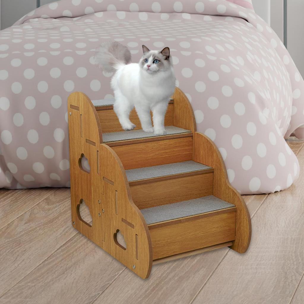 Dog Stairs with 4 Step Anti Slip for Puppies, Kittens, 45x30x40cm Gentle Climbing Aid Wood Ramp