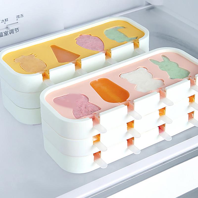 4er-Pack Eis am Stiel Formen Kinder Baby Niedliche Formen Silikon Eis am Stiel Form BPA-frei Wiederverwendbare Eisform Eis am Stiel Maker Puddingform