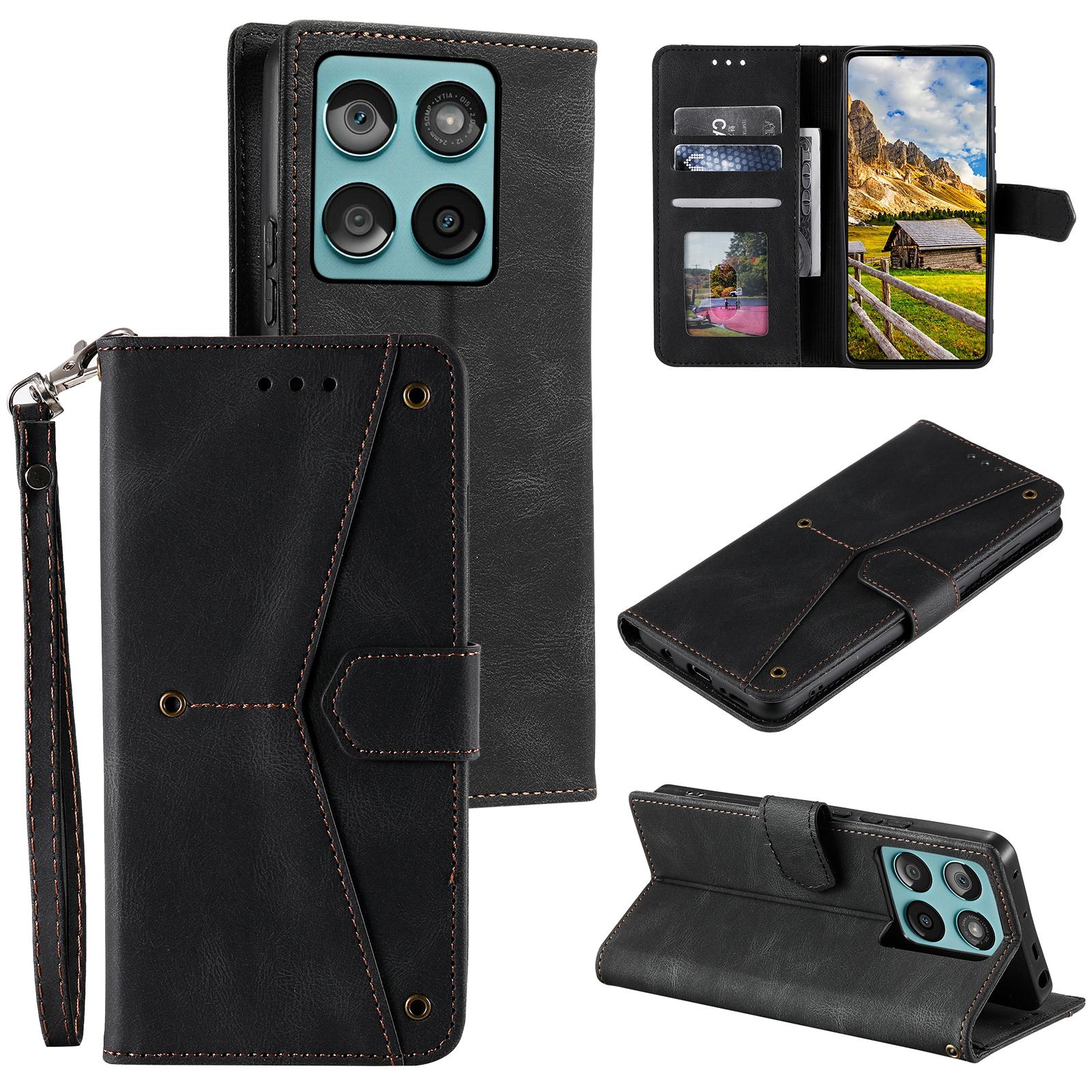 

For Motorola Edge 60 5G/60 Fusion 5G Leather Case Splicing Stitching Wallet Phone Cover with Wrist Strap Black