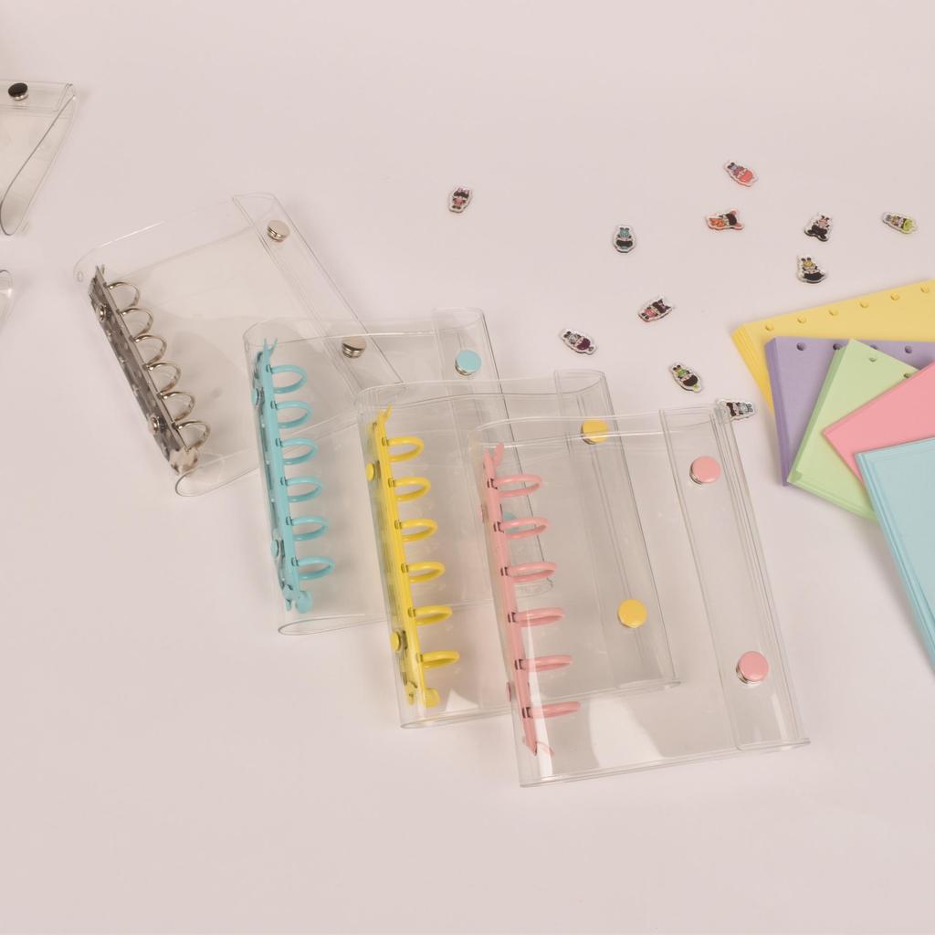 A7 Transparent Double-Ring PVC Ledger with Colored Shell Casing