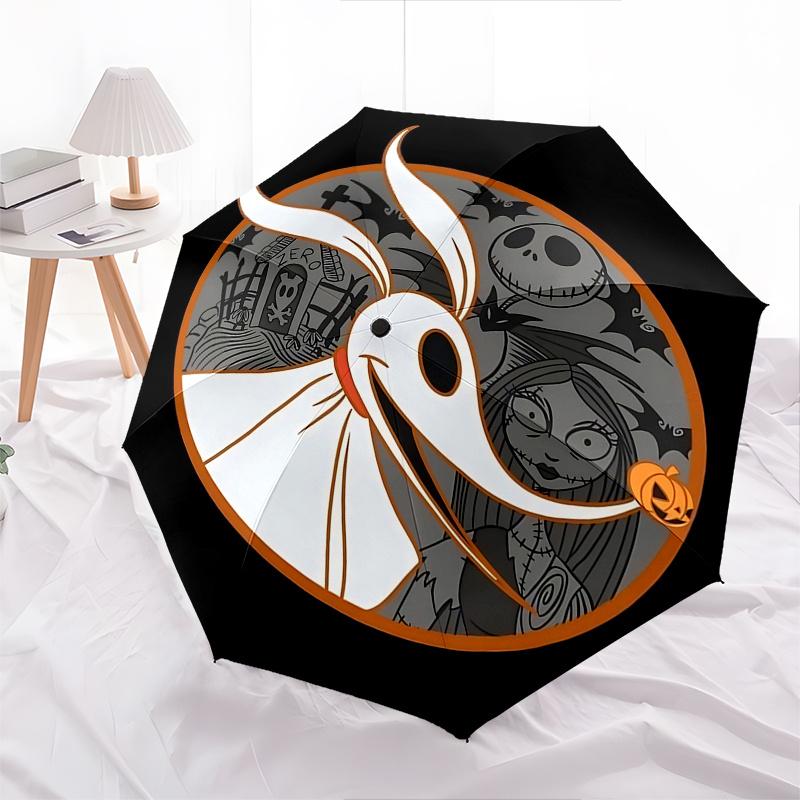 1 Auto Open Jack Skellington, Sally Themed Colorful 8 rib Portable Umbrella for Men and Women, A Compact Commuting Companion Suitable for Da