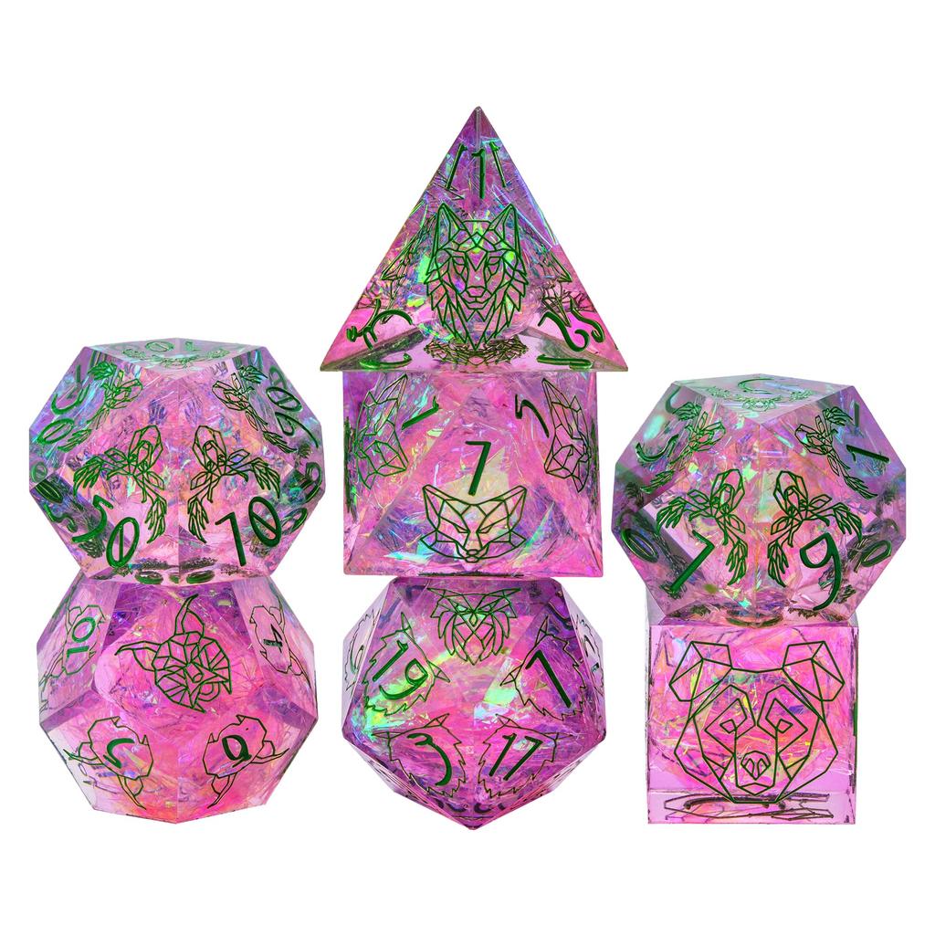 Cusdie Sharp Edges Dice DND Patterned D&D Dice Board Games 7 Handcrafted Polyhedral Dice Set for Role Playing Game Pathfinder