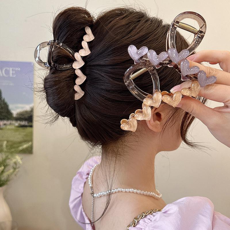 Sweet Translucence Heart Hair Claw For Women Girls Elegant Love Hair Claw Clip Hairpin Hair Accessories
