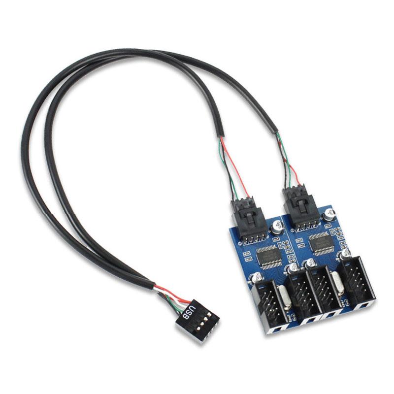 Motherboard USB 2.0 9Pin Female Interface Header Splitter 1 To 2/4 Extension Cable Adapter 9-Pin PC Computer USB HUB Connectors