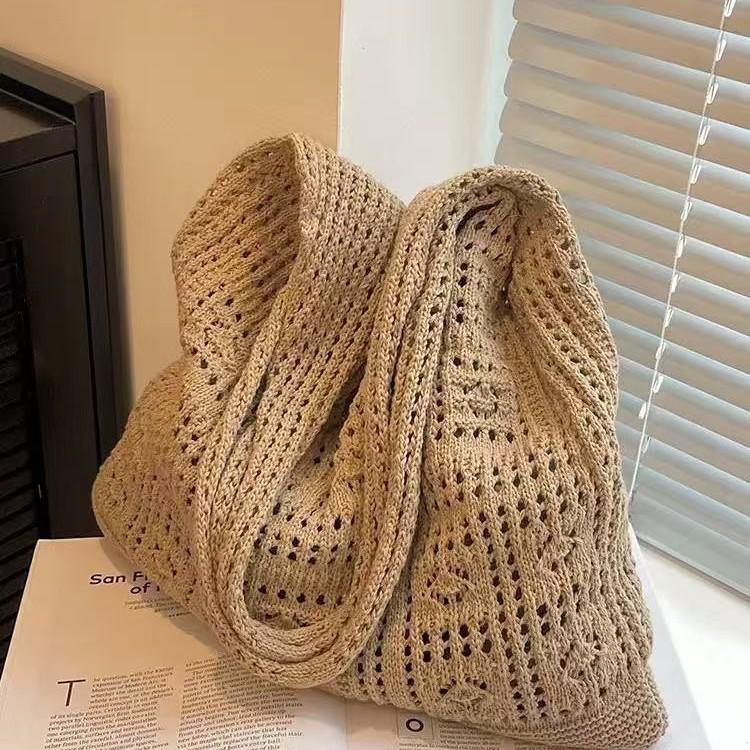 Vintage Handmade Knit Woven Tote Bag - Versatile Women's Handbag