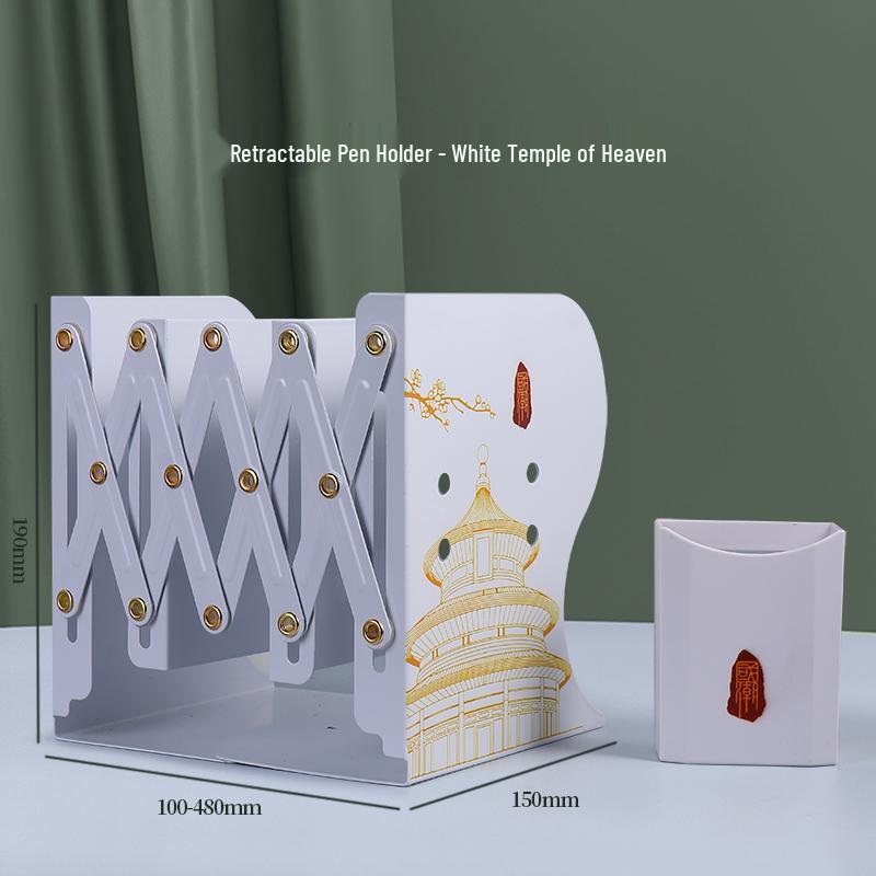 Retractable Desktop Book Holder and Folding Bookshelf with Pen Holder