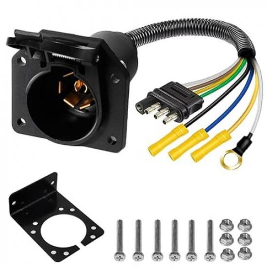 4-Pin to 7-Way Trailer Plug Adapter, 4 Way Flat to 7-Way RV Blade Trailer Wi