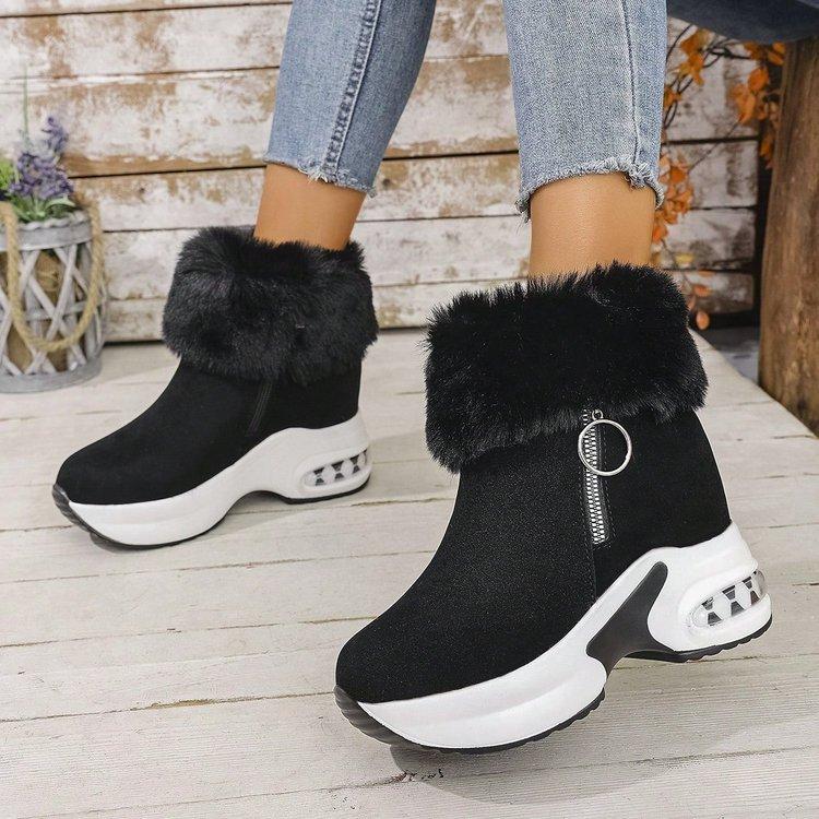 Women's Fur Mouth Zipper Large Size Soft Sole Winter Warm Fur Snow Boots Padded Lined Ankle Boots Non-Slip Hiking Casual Sports Cotton Boots
