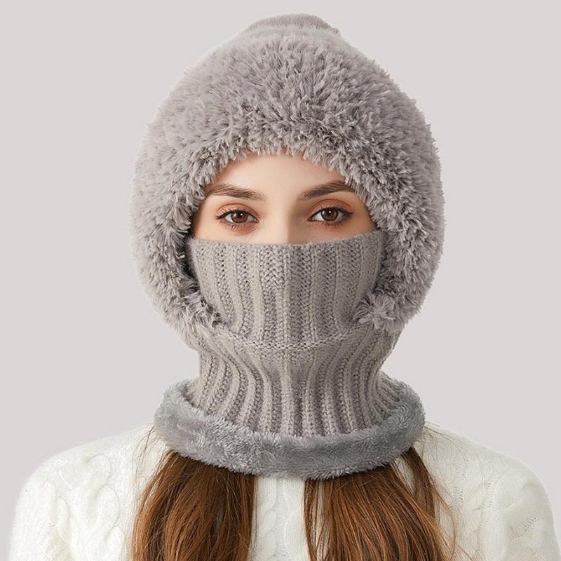 1Pc All-in-one Outdoor Hiking Winter Acrylic Fiber Warm Face and Neck Cover Plush Knitted Hat Cycling