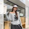 Cotton White Puppy Print Slanted Shoulder Long Sleeved T-shirt Women's Autumn Versatile Top