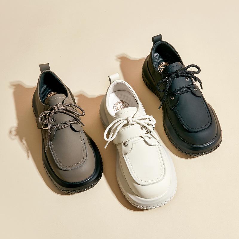 fashion Fashion New Women's Exquisite Leather Small Leather Shoes Women's Thick Bottom Round Toe Casual All-match Small White Shoes