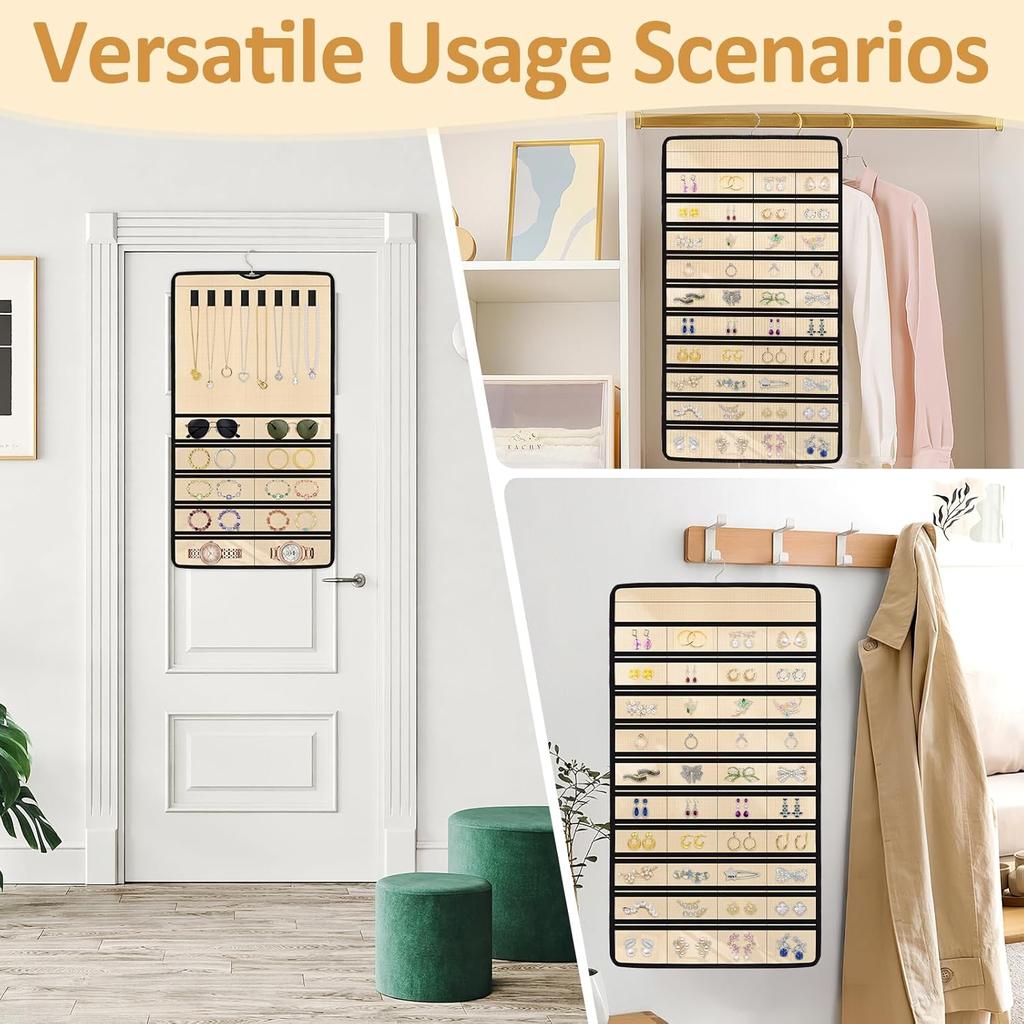 Hanging Jewelry Organizers and Storage, Double-Sided Jewelry Necklace Holder for Jewelries, Earrings, Accessories, Rings on Closet, Door, Wall
