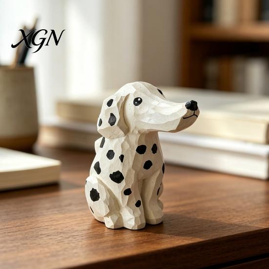 Artistic Wood Craft Gift Handmade Dalmatian Dog Wooden Ornament, Hand Carved Basswood Niche for Her Animal Figurine, Creative Sculpture Home