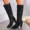 Winter 2025 Pointed Toe Pleats Slimming Fashion Boots Cross-border Thick Heel Side Zipper Plus Size High Heeled Boots Women