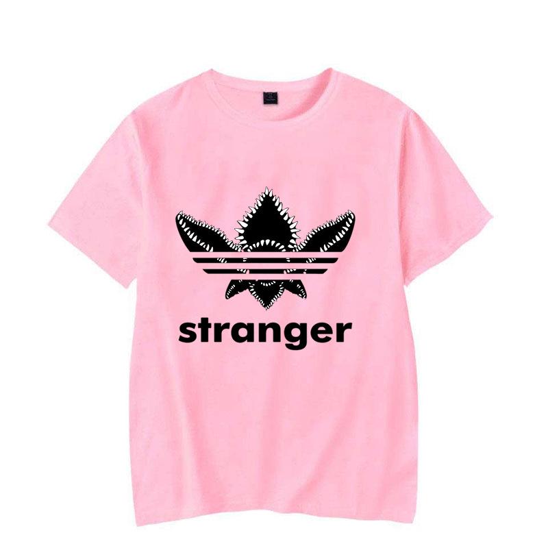 Koszulka damska unisex z krótkim rękawem i nadrukiem z napisem Stranger Things, z okrągłym dekoltem, na lato - Miękka i wygodna