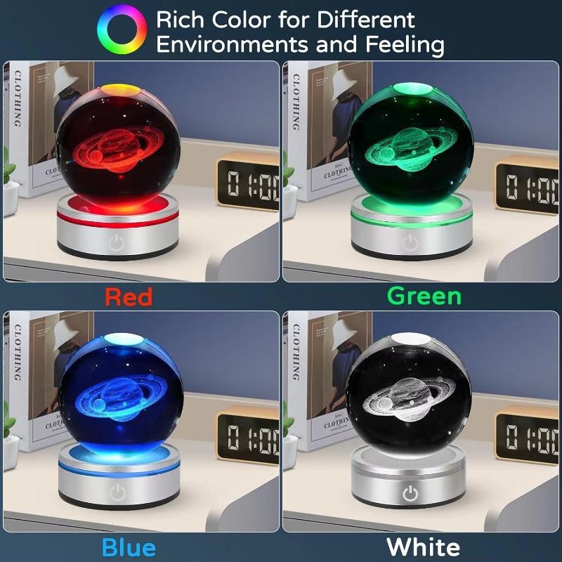 3D Saturn Planet Crystal Ball Night Light with LED Colorful Lighting Touch Base 6cm Saturn Lamp Glass Sphere Lamp Astronomy Space Christmas Ornaments