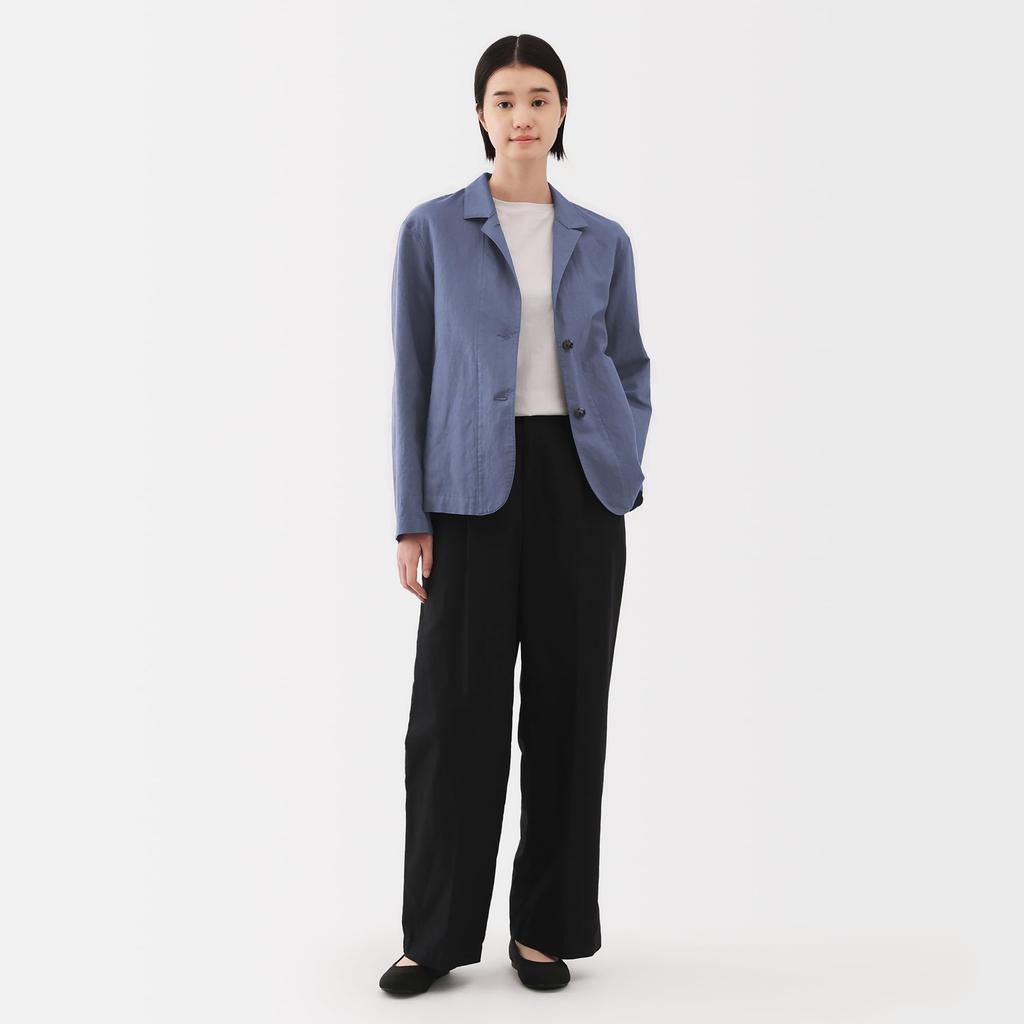 MUJI Women's Hemp Cotton Shirt Jacket, Smoky Blue, Size L, BD0ZZA5S