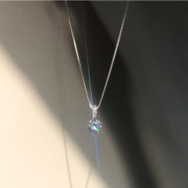 Simply Small Round Shining Bling Zircon Pendant Necklace for Women Girls Clavicle Chain Elegant Charm Chain On Neck Jewelry