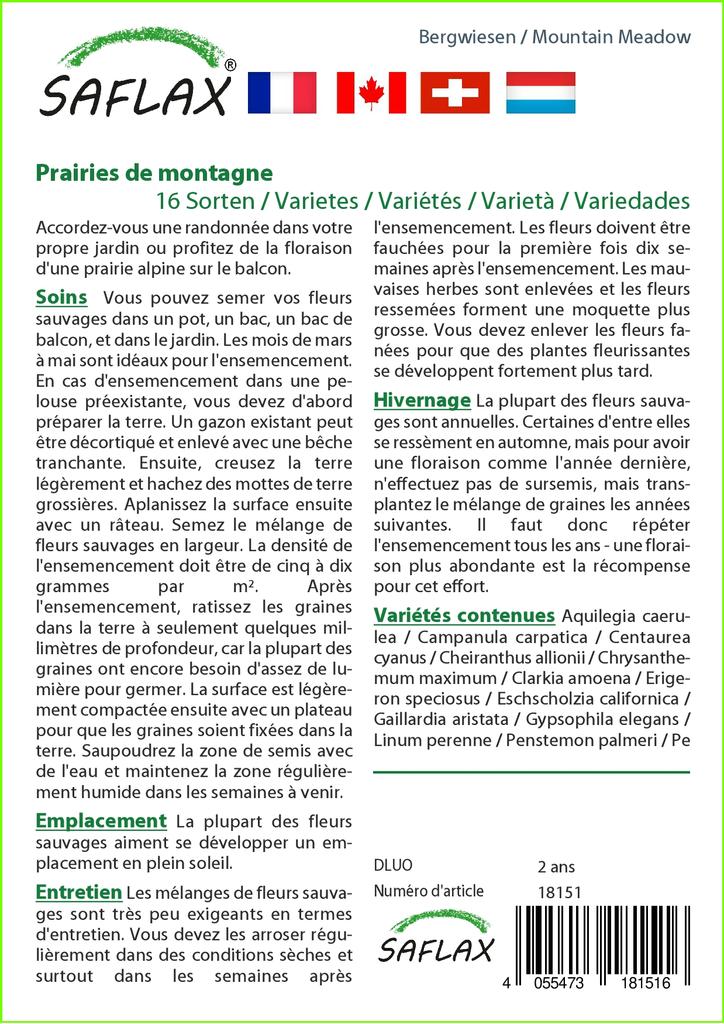 SAFLAX Mountain Meadow - 1000 Seeds - 16 Wildflower Mix