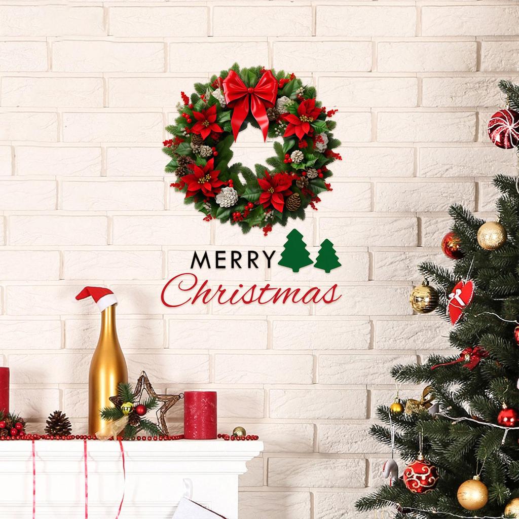 Christmas Wreath Wall Sticker Art Xmas Wall Decal for Kids Room Office Party Removable PVC Wallpaper Office Indoor Nursery