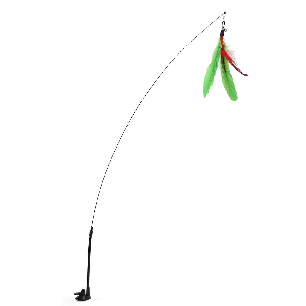 Funny Cat Feather Stick Interactive Handheld Cat Feather Wand with Suction Cup for CatsGreen