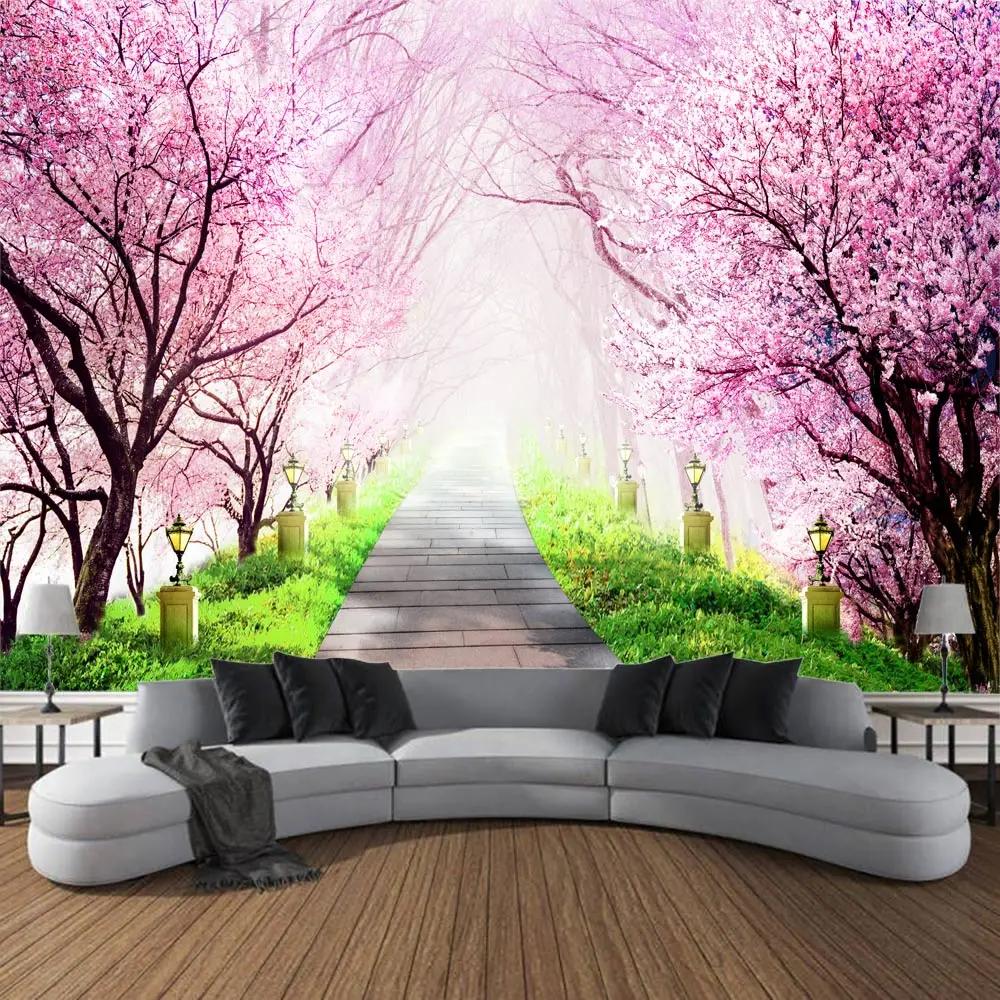 Cherry Blossom Landscape Printing Tapestry Home Wall Hanging Living Room Large Fabric    Decoration