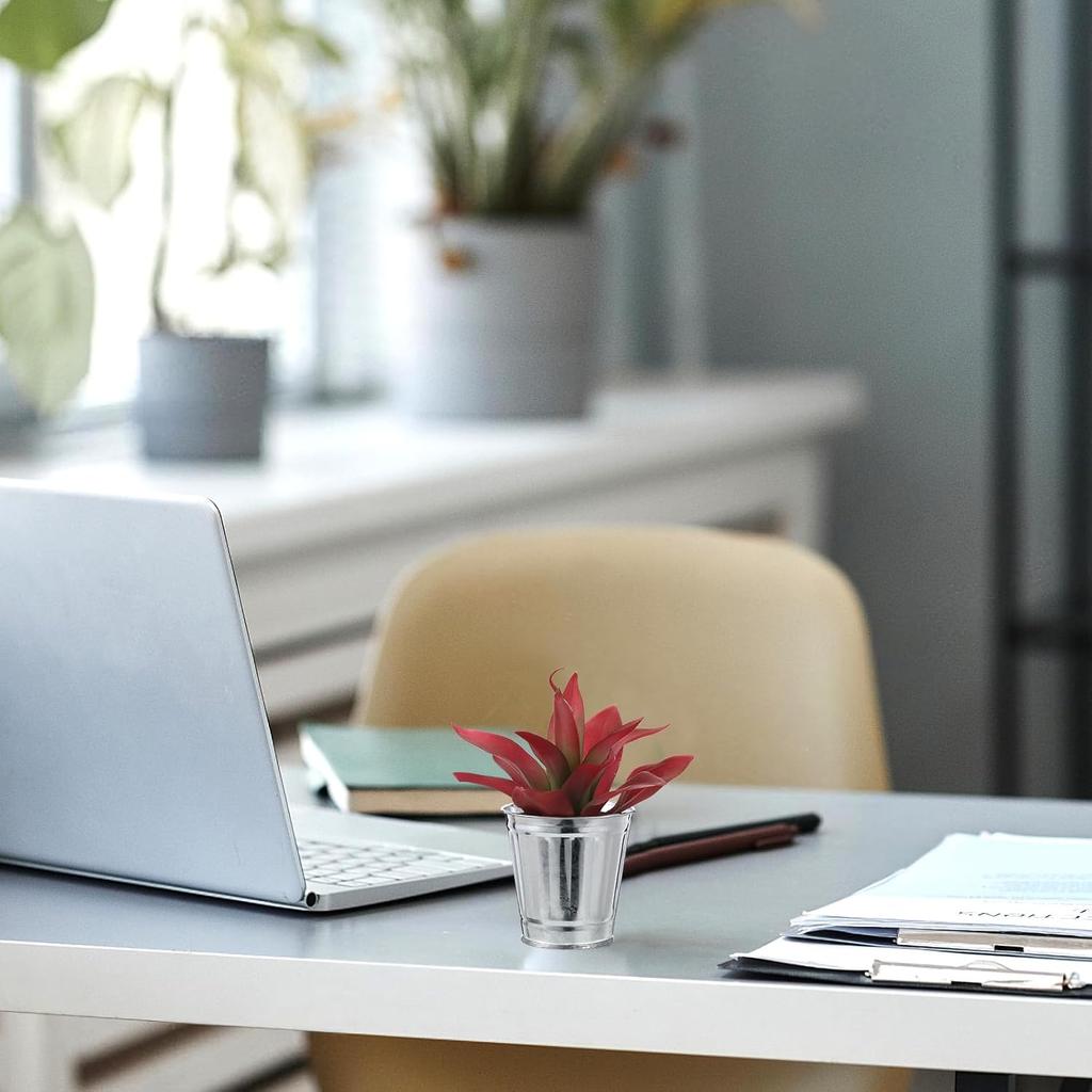 Jojofuny Desktop Mini Trash Can - Iron Garbage Bin, Pencil Cup Holder, Wastebasket, Flower Pot for Home, Kitchen, Office - Silver