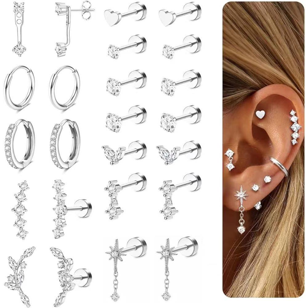 Stainless steel zirconia stud earrings with ear bar piercing body piercing accessories