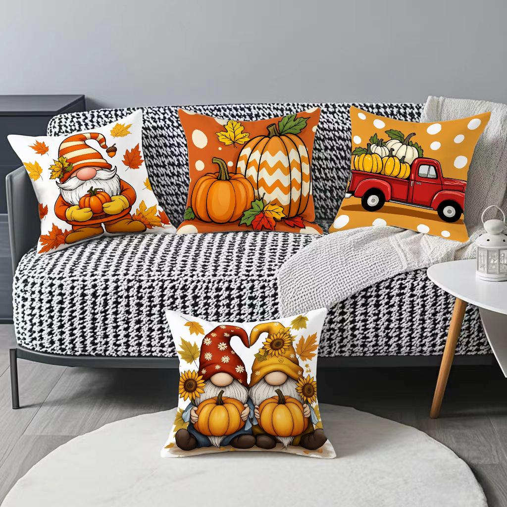 Thanksgiving Maple Leaf Pumpkin Element Warm Color Cozy Pillow Cover Home Decoration Living Room Home Pillow Cushion Cover