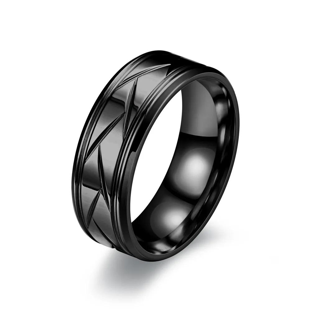 

Fashion Men’s Silver Color Black Stainless Steel Ring Groove Multi-Faceted Rings for Men Women Engagement Ring Anniversary Gifts 13