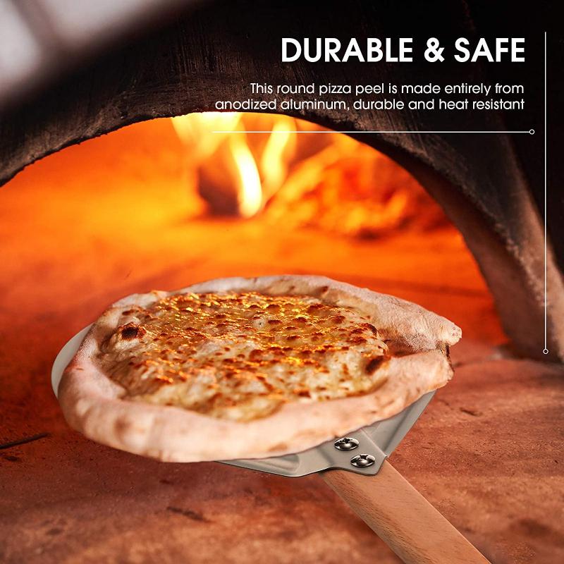 7/8/9 Inch Aluminum Perforated Pizza Peel Metal Round Pizza Paddle Non Slip Wooden Handle Pizza Spatula Shovel Baking Tools