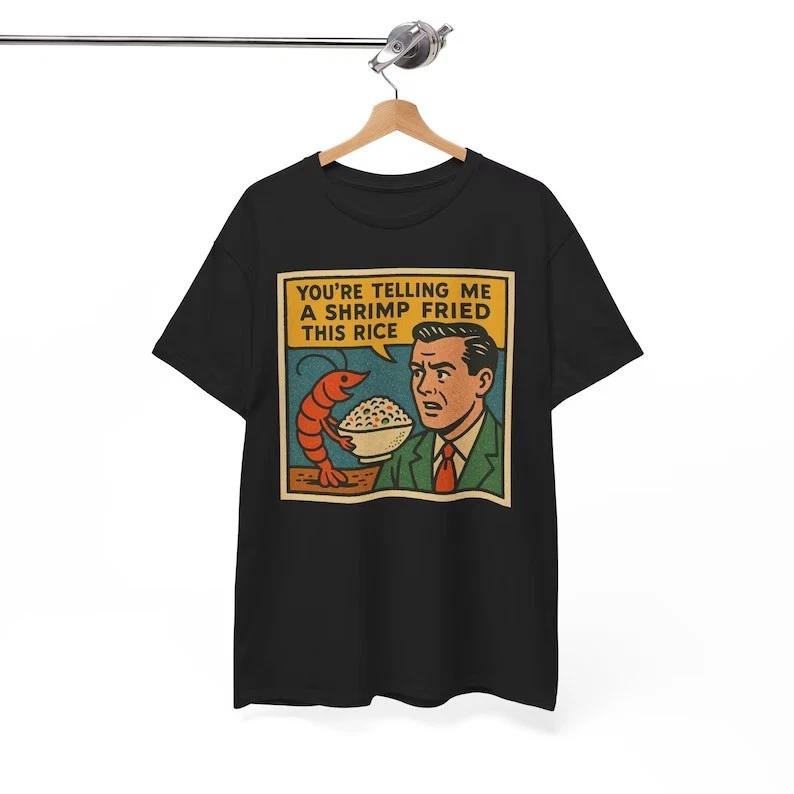 Shrimp Fried Rice Meme T-Shirt: Funny Retro Comic Tee, Soft Cotton L