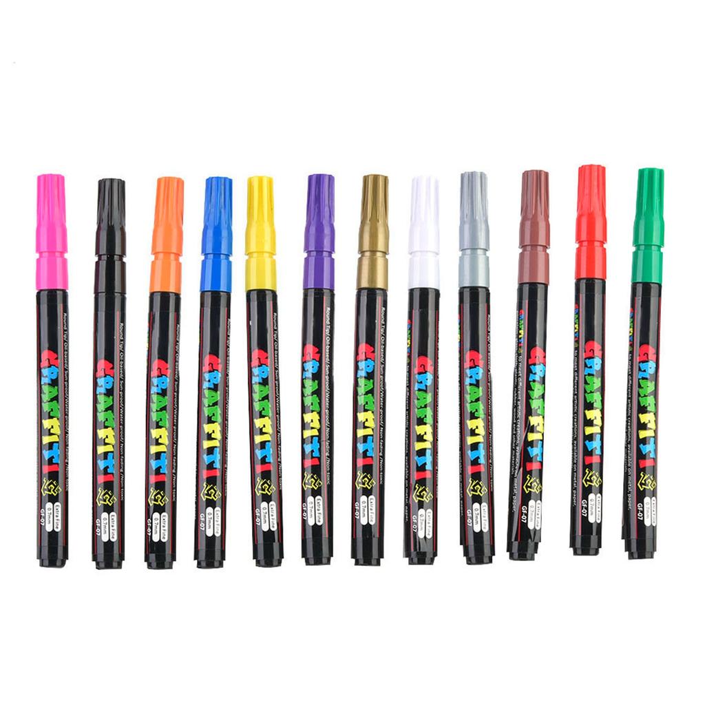 12 Color Acrylic Marker  DIY Album Graffiti Black Card Marker Water Based Paint Pen