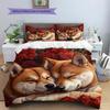 Shiba Inu and Rose Pattern Bedding Home Decoration Birthday Gift (1 * duvet cover + 2 * pillowcase, without core)