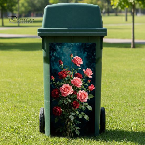 Outdoor Storage Box Decorative Decals Floral Trash Can Stickers, Waterproof Self?Adhesive Bin Decals, Vintage Flower Pattern Decor Home Garden