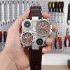 PU Leather Strap Dual Time Zone Watch Leather Strap Quartz Watch Big Face Watches  Male