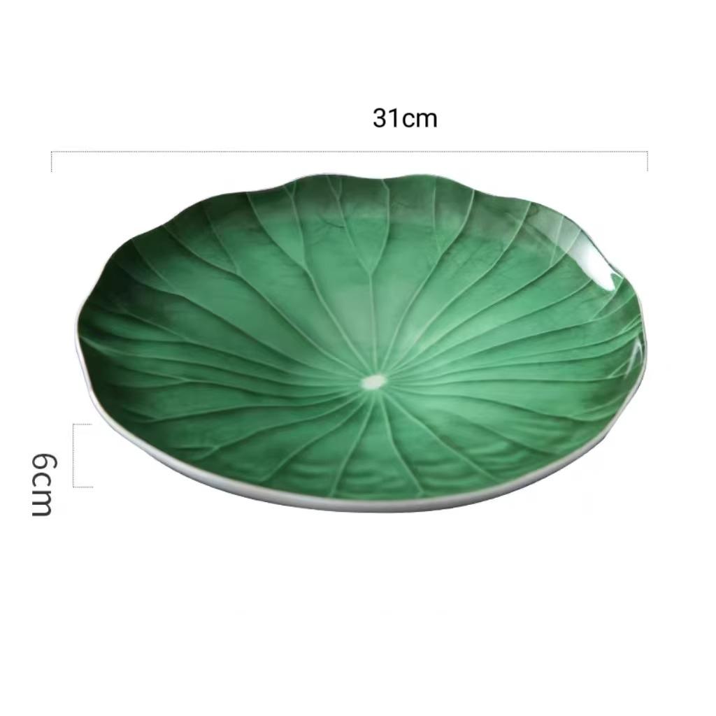 BEPAN 1PC Unique Green Lotus Leaf Plate Hotel Tableware Exquisite Ceramic Plates Creative Chinese Food Ceramic Dinnerware