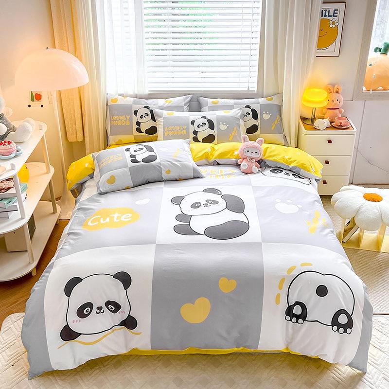 Happy Panda Girl Duvet Cover Pillowcase Cartoon Bedding Set  Adult Boy Girl Bedroom Decoration Gift Single Double Size