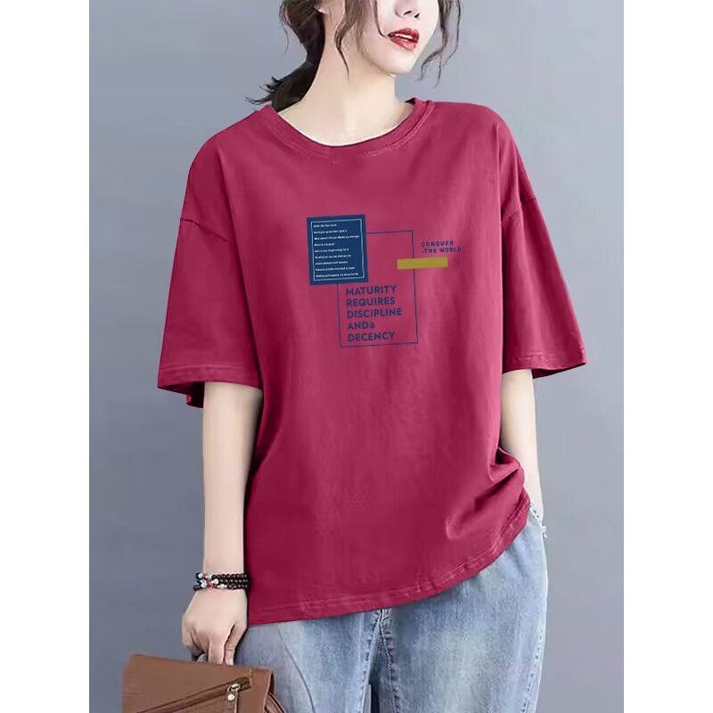 Foreign Trade Export Clearance 100% Pure Cotton Short sleeve Casual T-shirt Women Loose Fashion Clothes Temperament Half Sleeve Top Summer