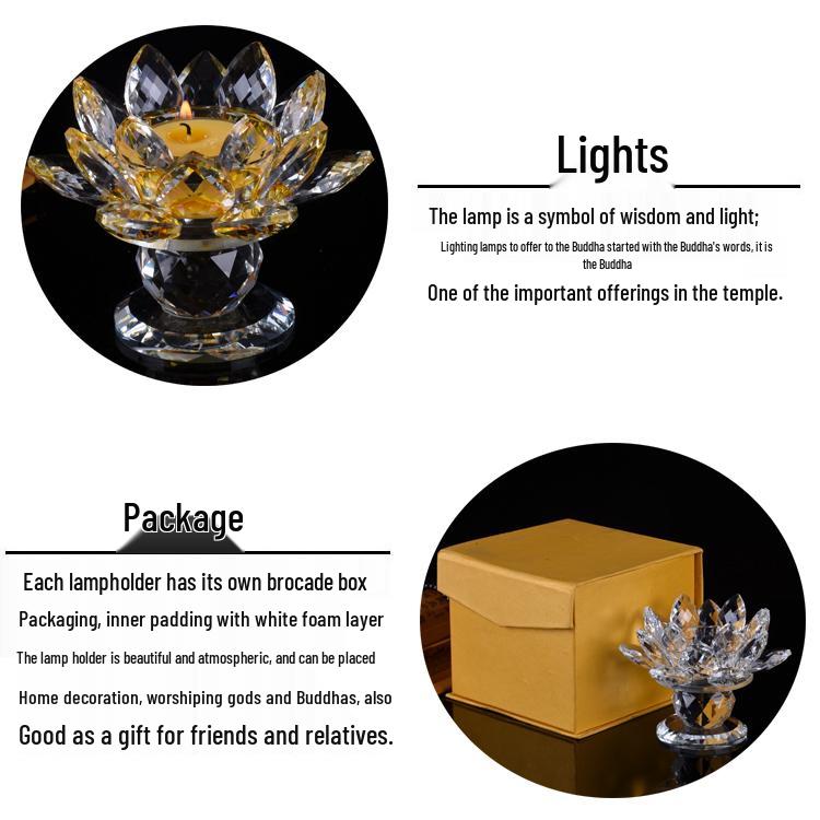 Seven-Color Lotus Crystal Glass Candle Holder for Buddhist Offering Table