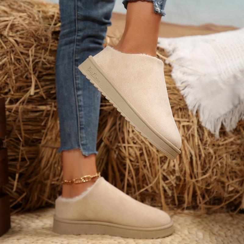European and American foreign trade plush heeless snow boots women's new platform short tube lazy large size cotton shoes
