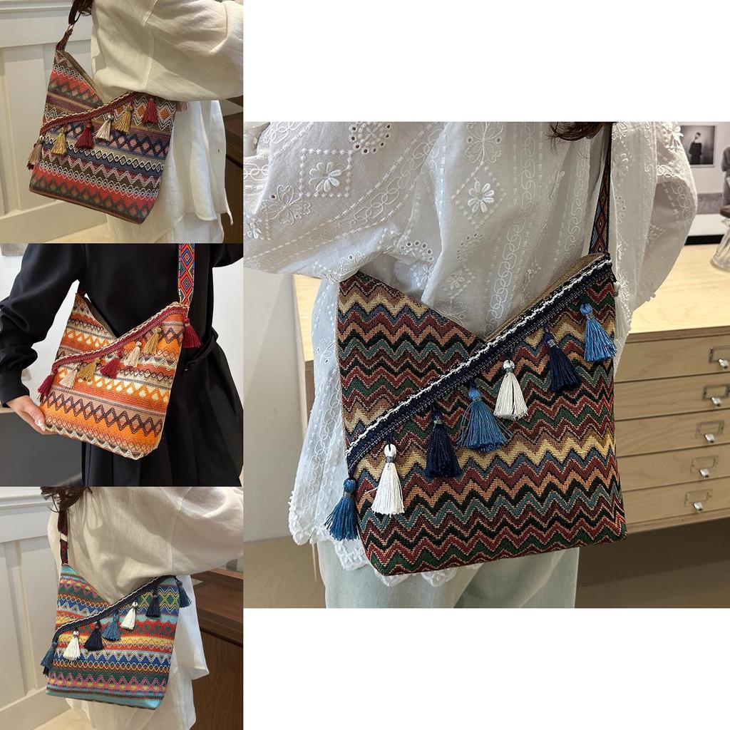 Ethnic Style Tote Bag For Women With Tassel For Daily Use