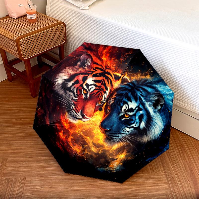 1 PC Automatic Folding Umbrella - Yin Yang Tigers Pattern, Portable & Foldable Design with 8 Ribs, Christmas Birthday Gifts