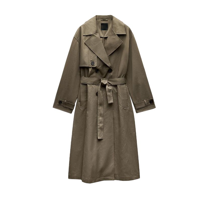 

Осень и Зима Новая Мода с Поясом Длинный Лацкан Длинные Рукава Повседневное Двубортное Тренч Пальто Верхняя Одежда 8372287 Khaki L