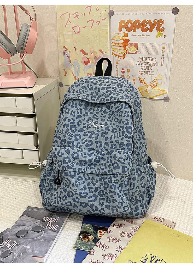 Schoolbag Leopard print canvas Student schoolbag Girl Spice Girl American backpack High value niche leisure travel backpack Large capacity