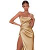 Summer European and American sexy dress temperament single shoulder fishbone side split dress satin women's dress wholesale