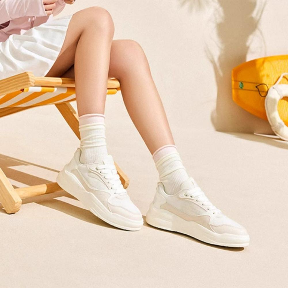 Anta Gel Elastic Comfortable Soft Sole Trendy Breathable Height Increasing Low Top Sneakers Women Sneakers White Beige 922528003-4