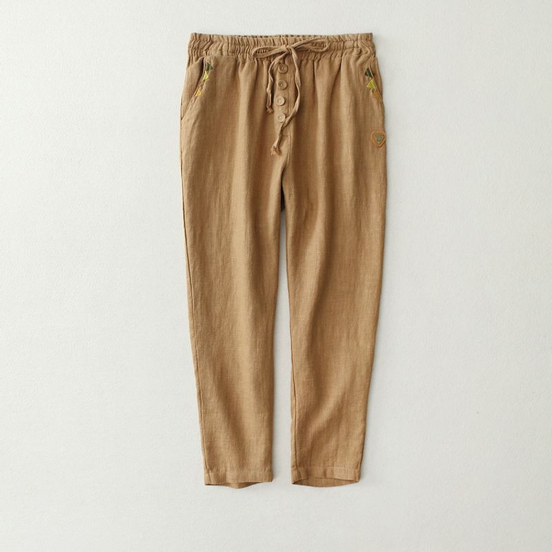 Artsy Simple High Waist Slim Looking Cotton Harem Pants Women's 2024 Thin Pure Color All-Matching Loose Casual Cropped Pants