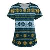 Women's Christmas Print V-Neck Short Sleeve Uniform with Pockets Loose Fit