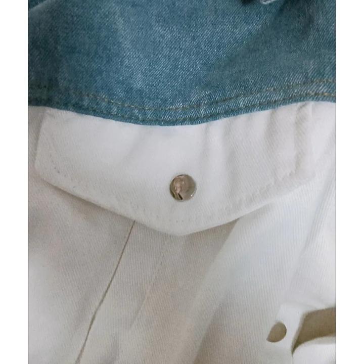 Giacca in denim alla moda da donna con colori a contrasto, cappotto patchwork primaverile-autunnale